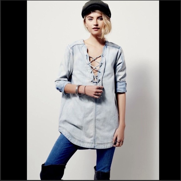 NWOT Free People Washed Out Cloud Blue
Denim Lace Up - Picture 3 of 12